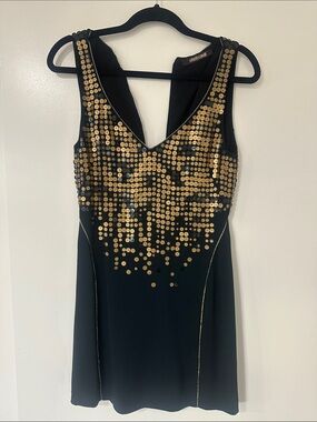 Roberto Cavalli Black Mini Dress with Gold Sequin Bodice